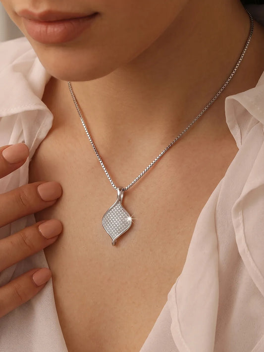 Shimmer Square Pendant Rhodium Plated