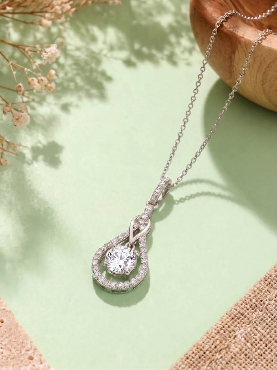 Luxury Teardrop Pendant Rhodium Plated