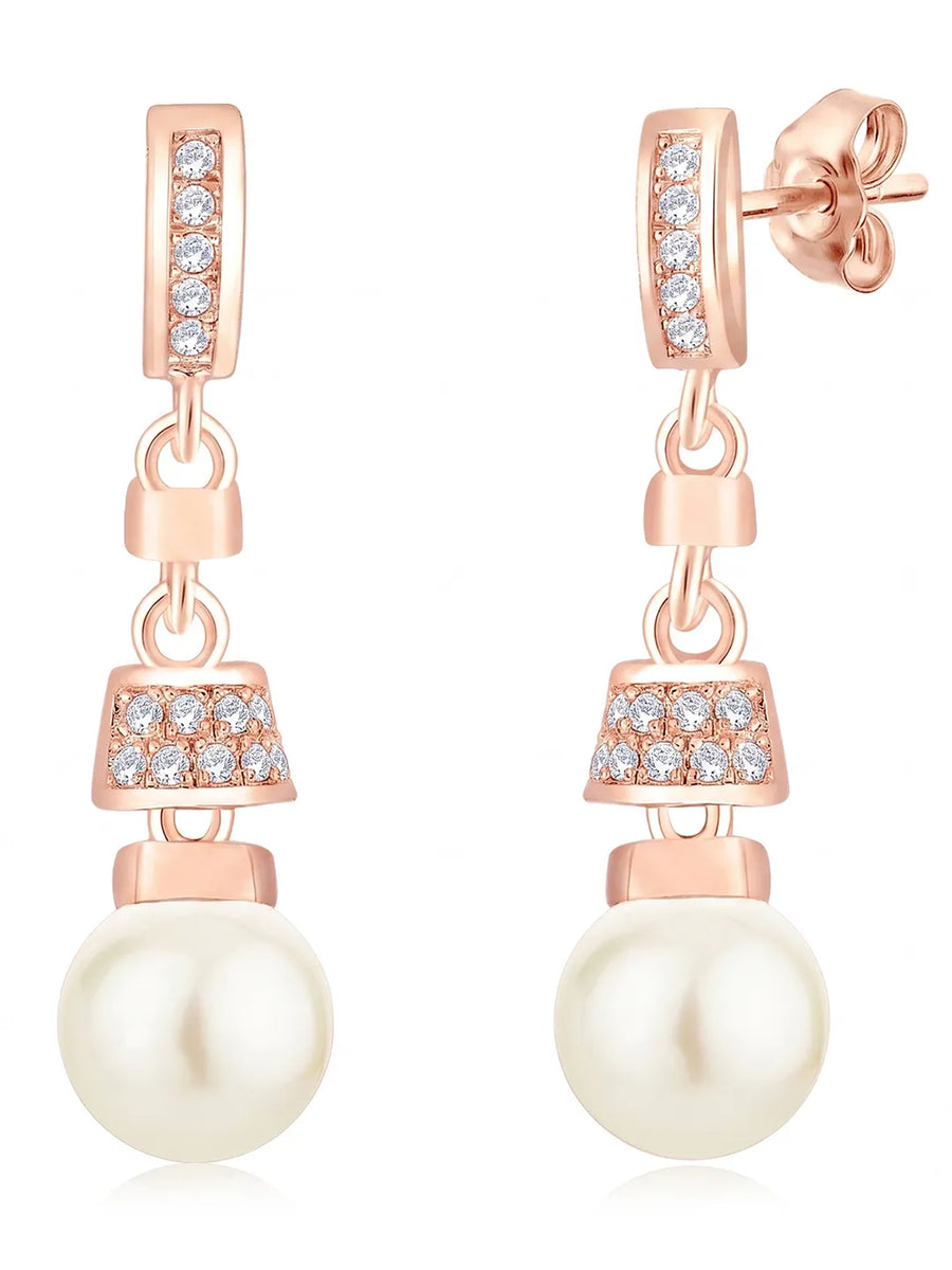 Luxe Pearl Drop Earrings Rose Gold Plated