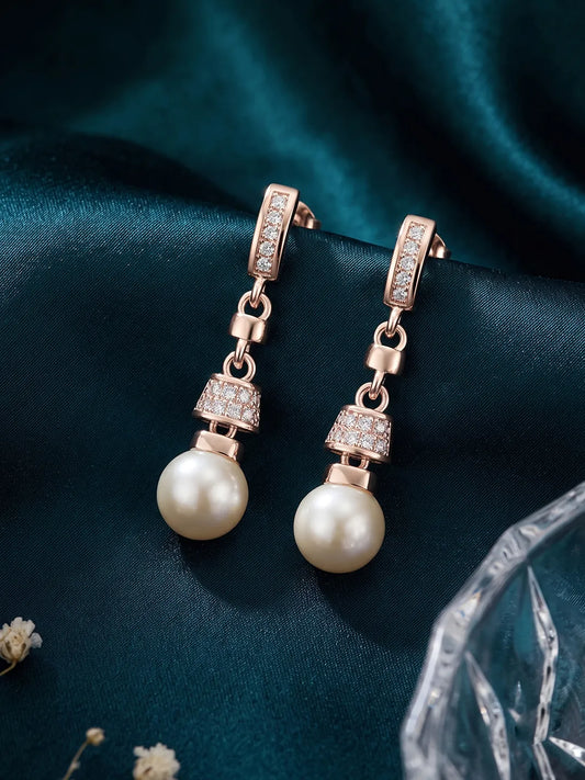 Luxe Pearl Drop Earrings Rose Gold Plated