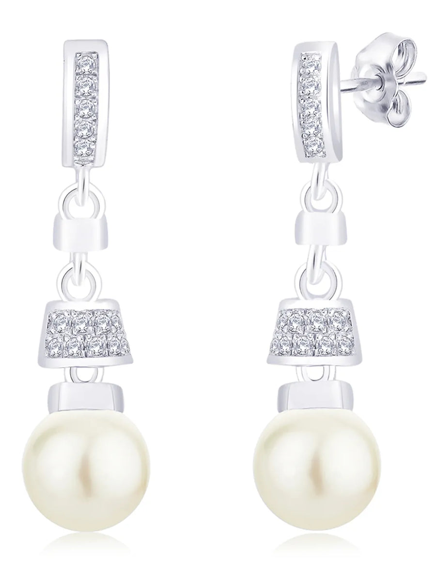 Luxe Pearl Drop Earrings Rhodium Plated