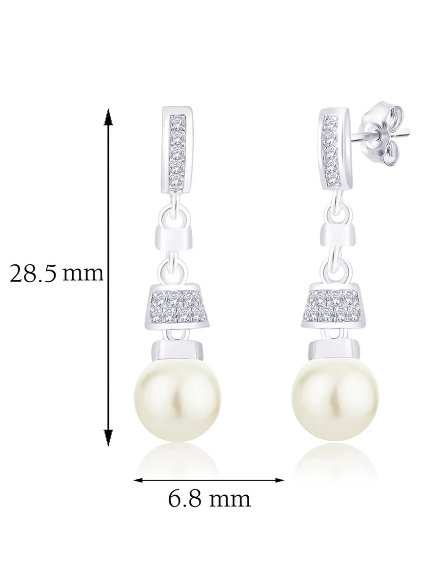 Luxe Pearl Drop Earrings Rhodium Plated