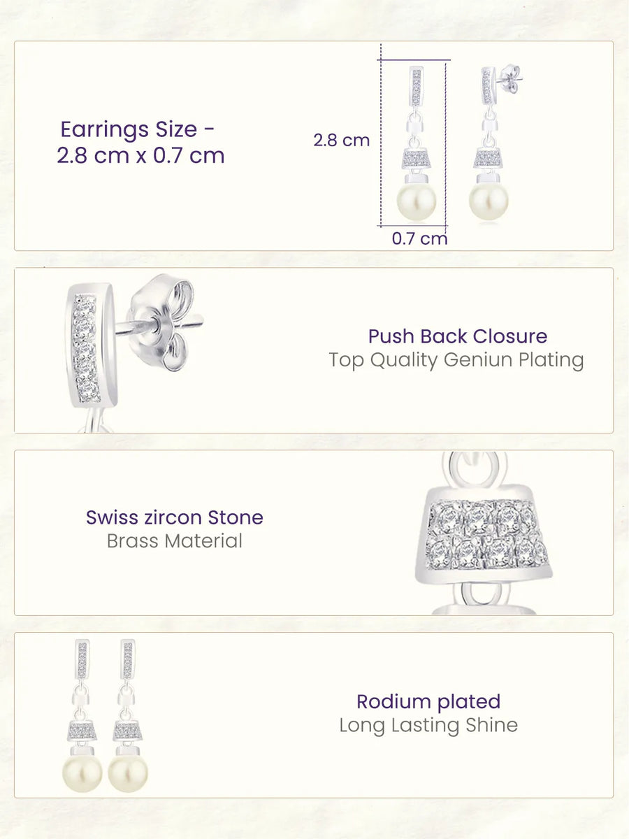 Luxe Pearl Drop Earrings Rhodium Plated