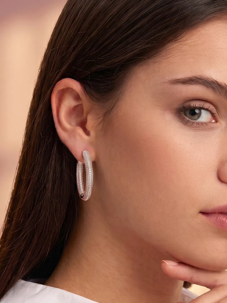 Elite Pave Hoop Earrings Rose Gold Plated