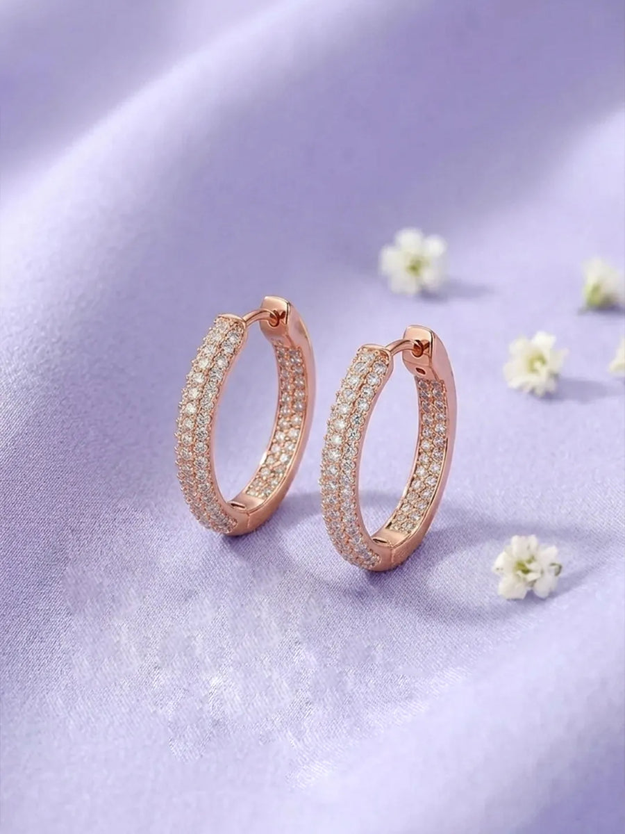 Elite Pave Hoop Earrings Rose Gold Plated