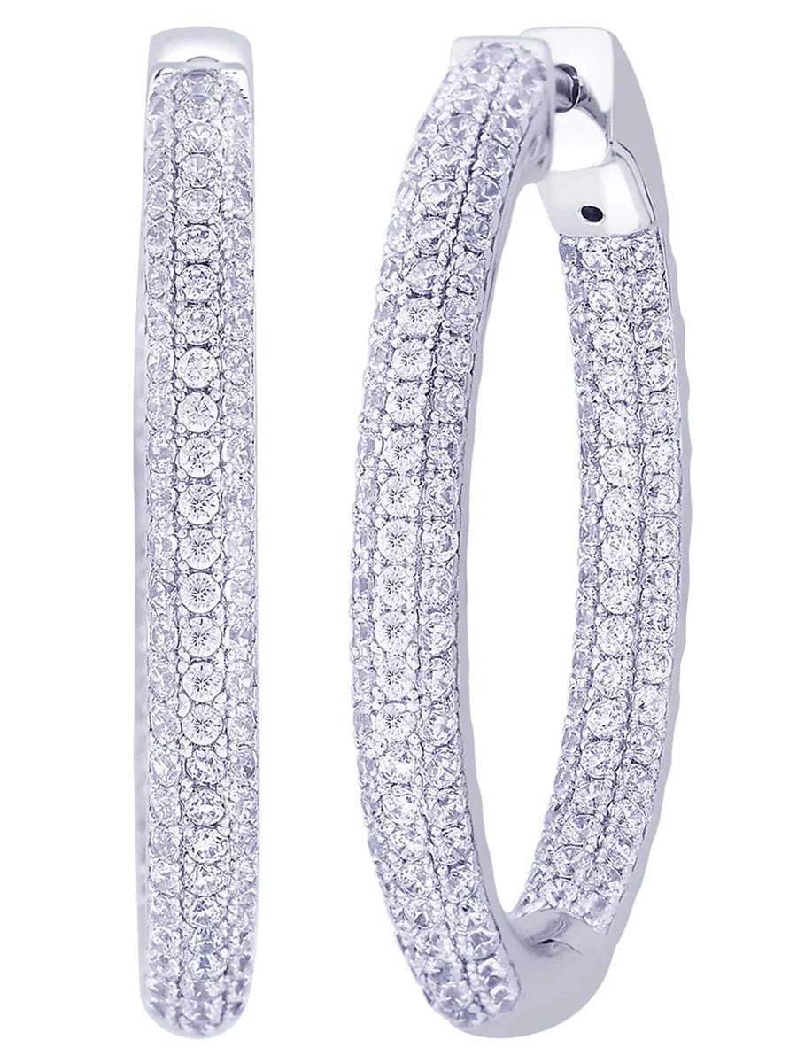 Elite Pave Hoop Earrings Rhodium Plated