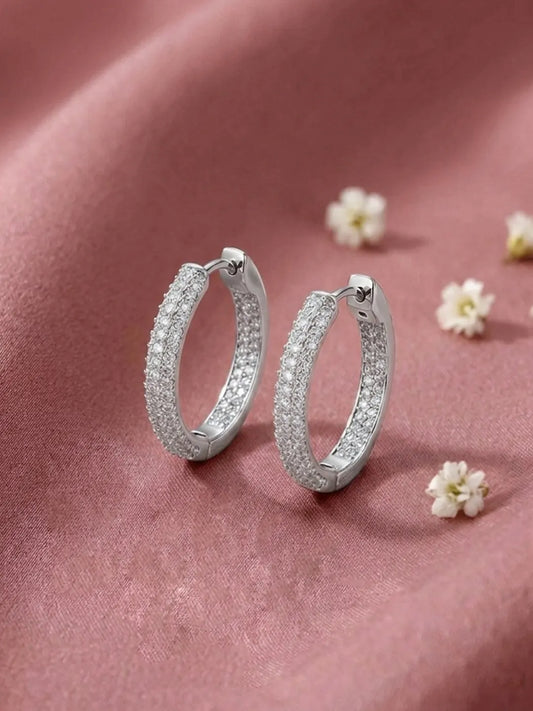 Elite Pave Hoop Earrings Rhodium Plated