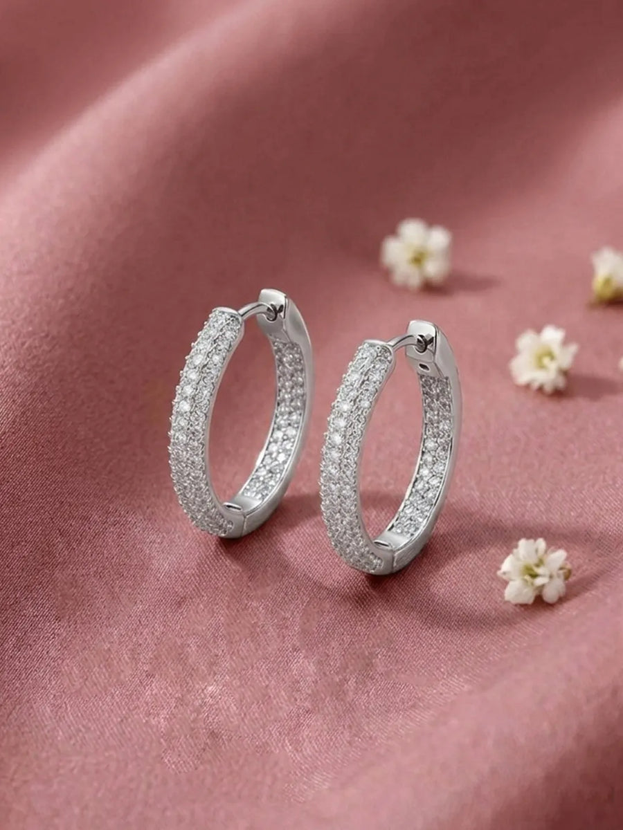 Elite Pave Hoop Earrings Rhodium Plated