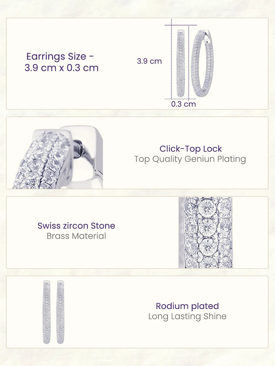Elite Pave Hoop Earrings Rhodium Plated