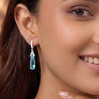 Grand Blue Drop Earrings Rhodium Plated