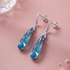 Grand Blue Drop Earrings Rhodium Plated
