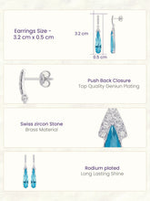 Grand Blue Drop Earrings Rhodium Plated