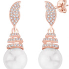 Luminous Pearl Leaf Earrings Rose Gold Plated