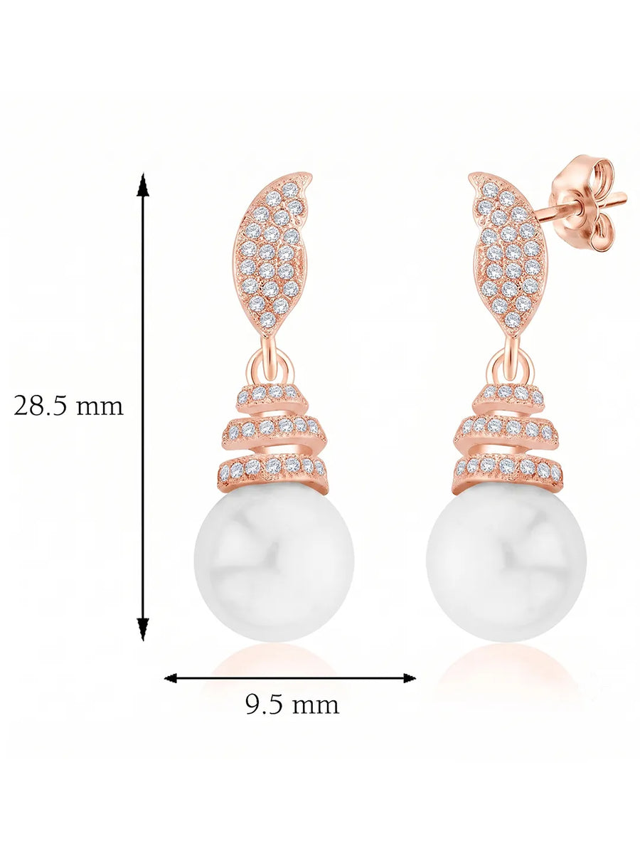 Luminous Pearl Leaf Earrings Rose Gold Plated