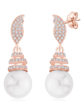 Luminous Pearl Leaf Earrings Rose Gold Plated