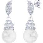 Luminous Pearl Leaf Earrings Rhodium Plated