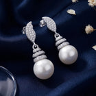 Luminous Pearl Leaf Earrings Rhodium Plated