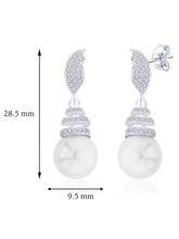 Luminous Pearl Leaf Earrings Rhodium Plated