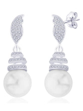 Luminous Pearl Leaf Earrings Rhodium Plated