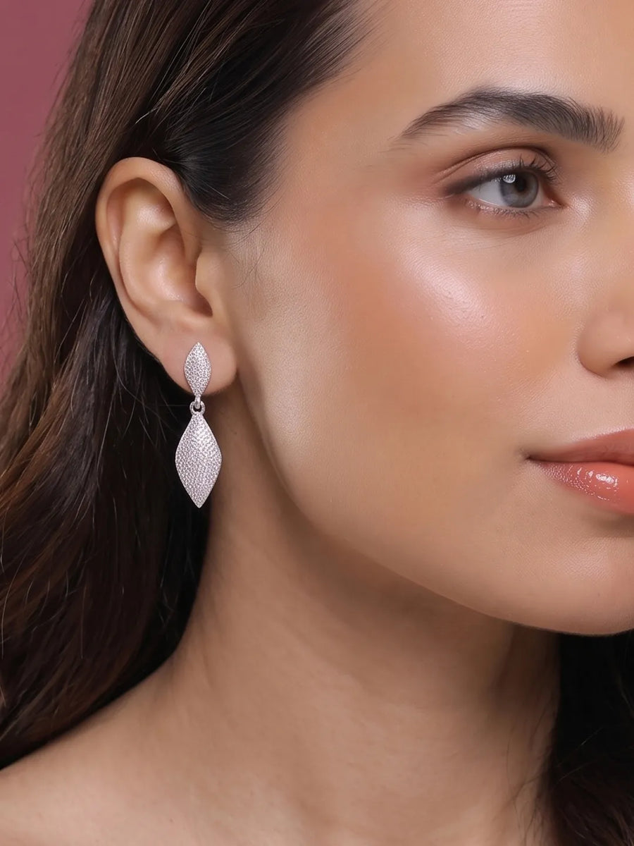Majestic Leaf Earrings Rhodium Plated