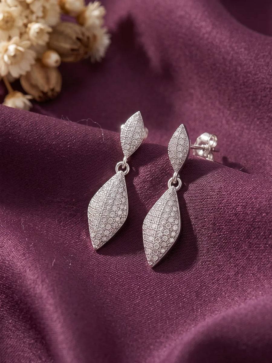 Majestic Leaf Earrings Rhodium Plated
