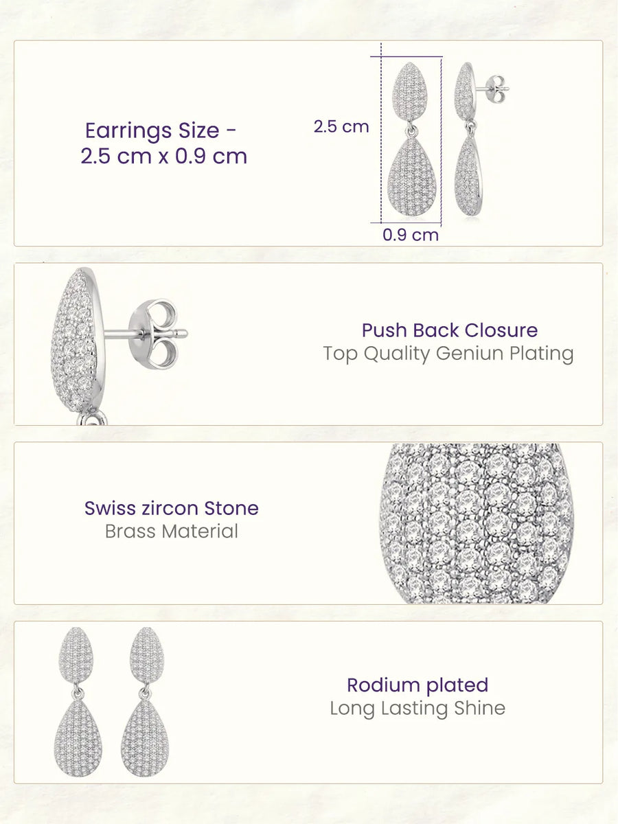 Pure Glow Drop Earrings Rhodium Plated