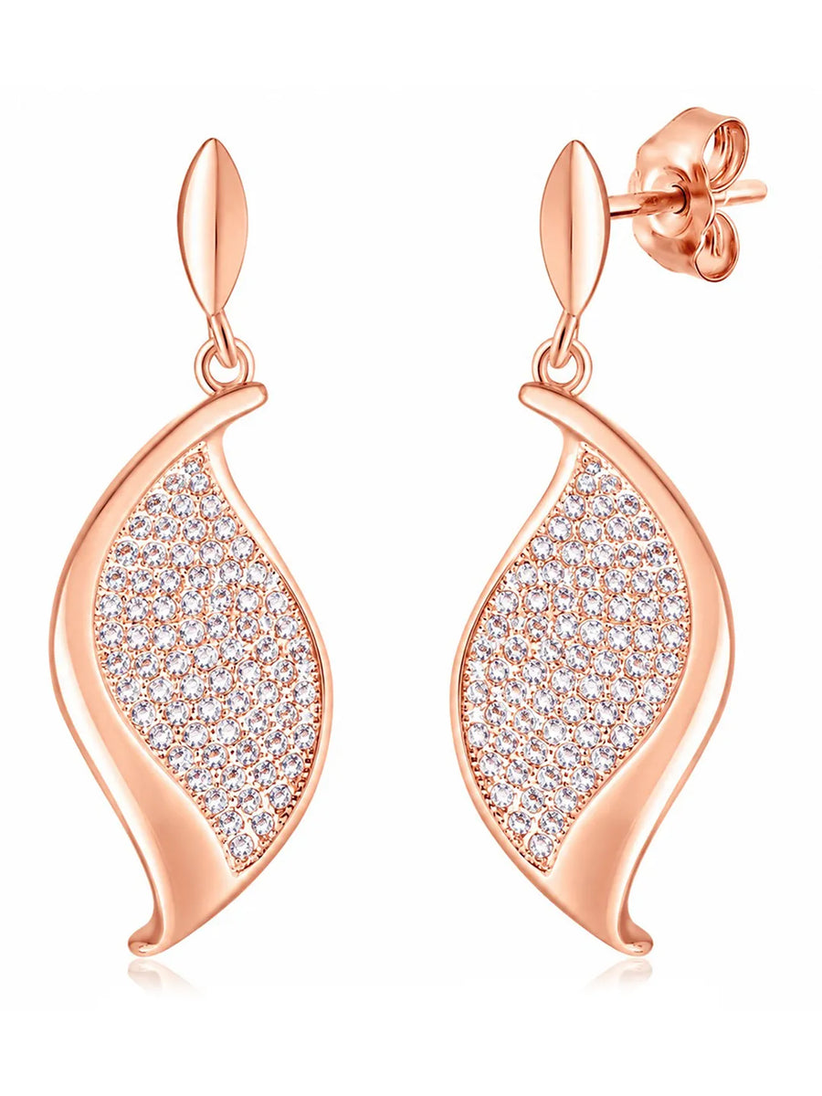 Modern Petal Drop Earrings Rose Gold Plated