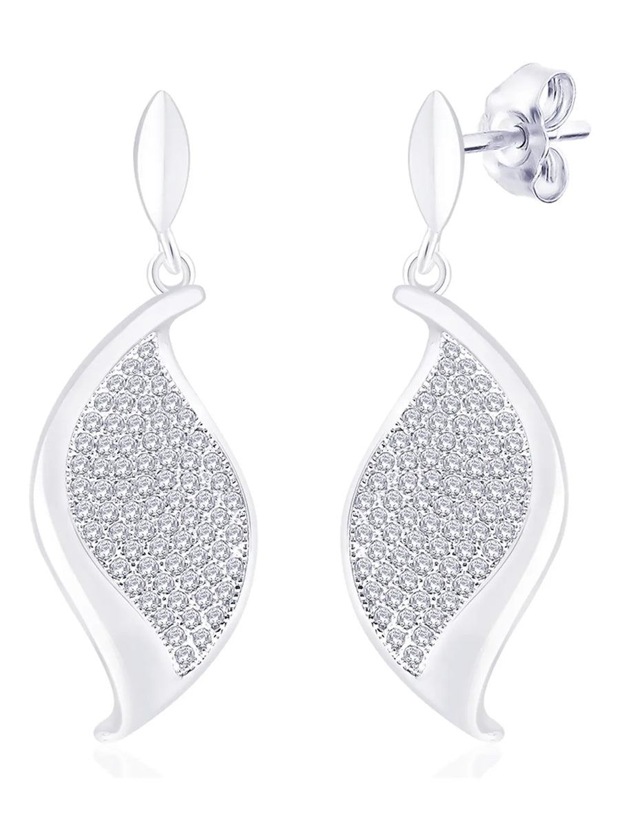 Modern Petal Drop Earrings Rhodium Plated