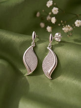Modern Petal Drop Earrings Rhodium Plated