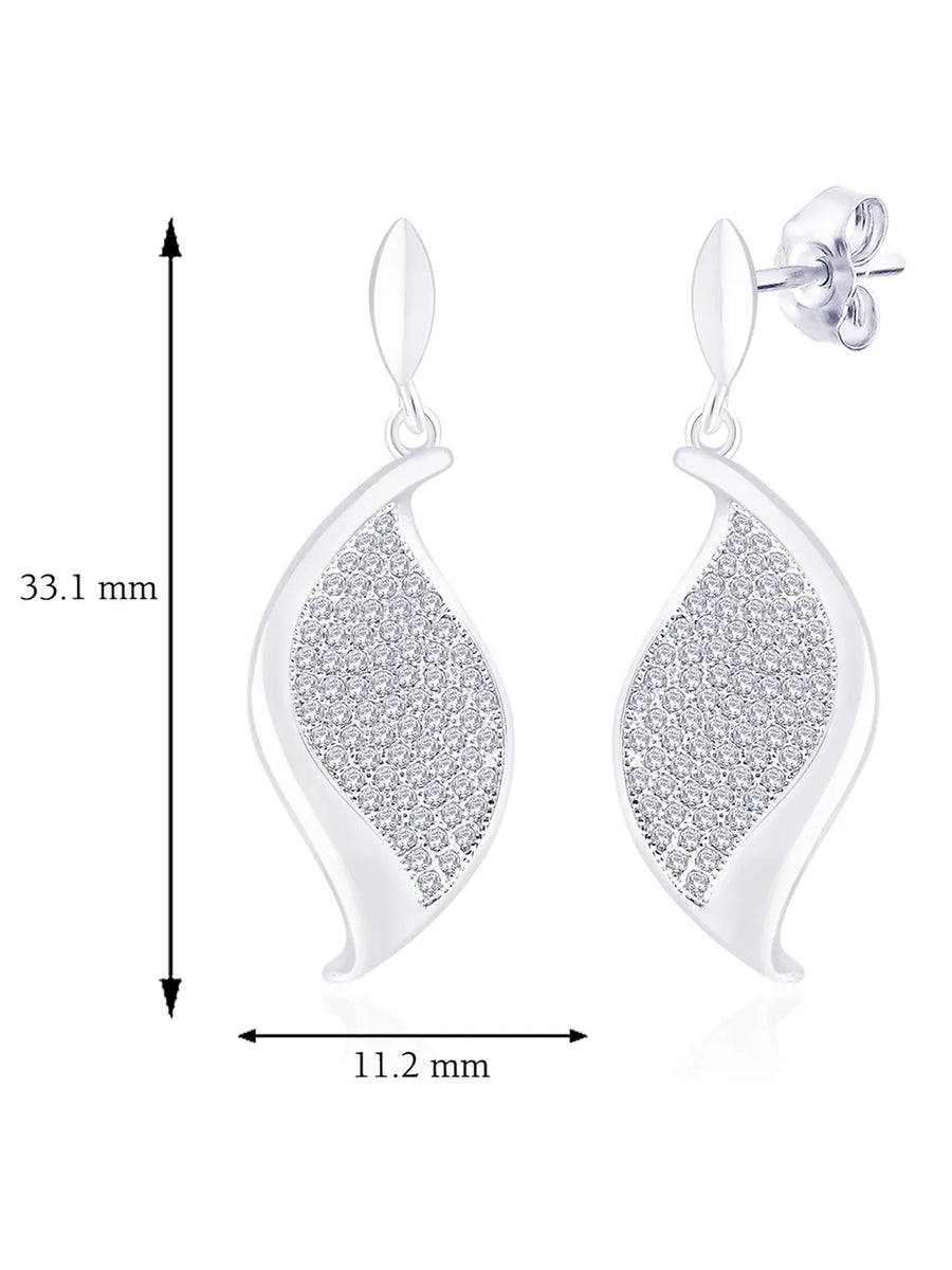 Modern Petal Drop Earrings Rhodium Plated