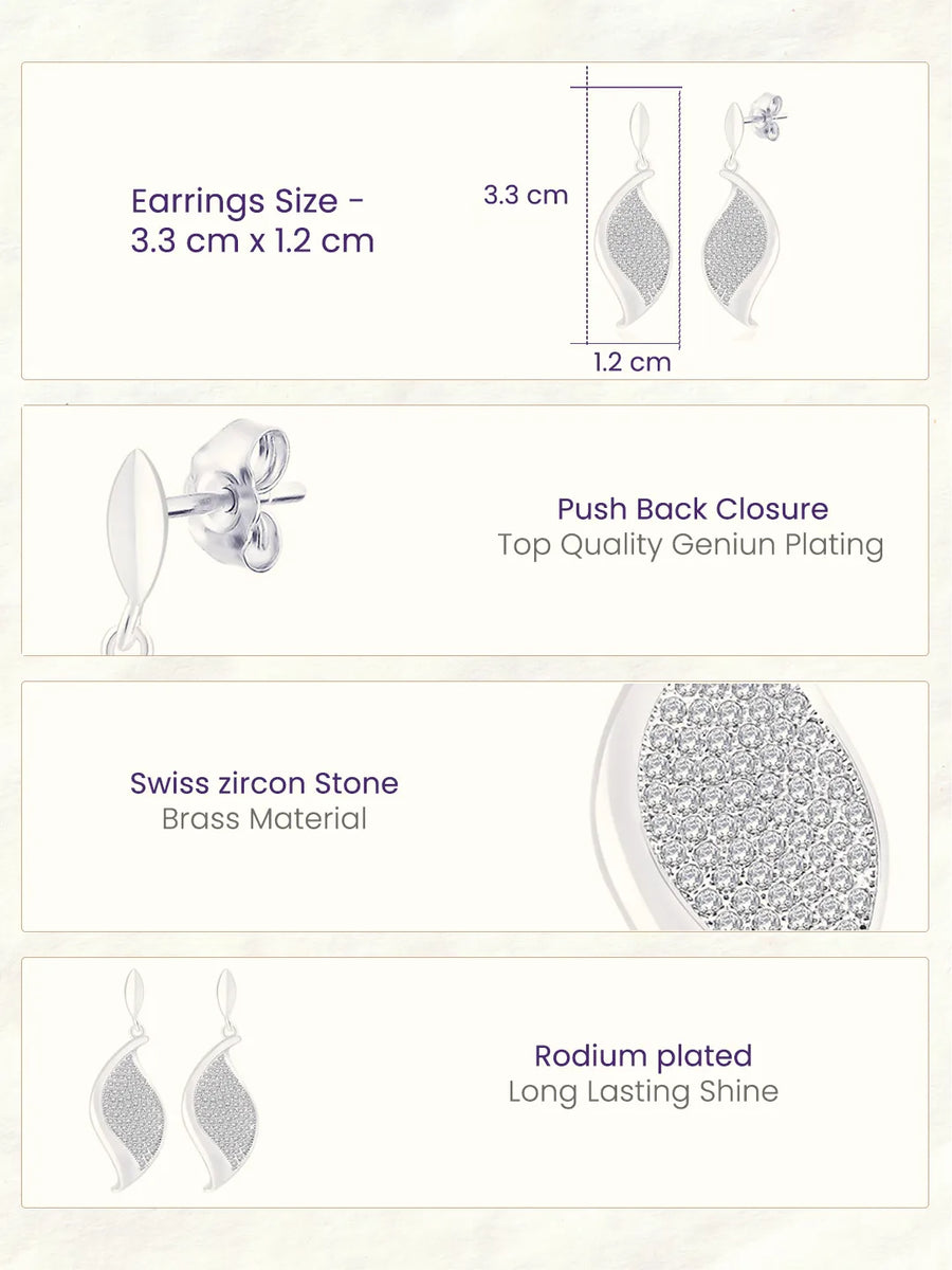 Modern Petal Drop Earrings Rhodium Plated