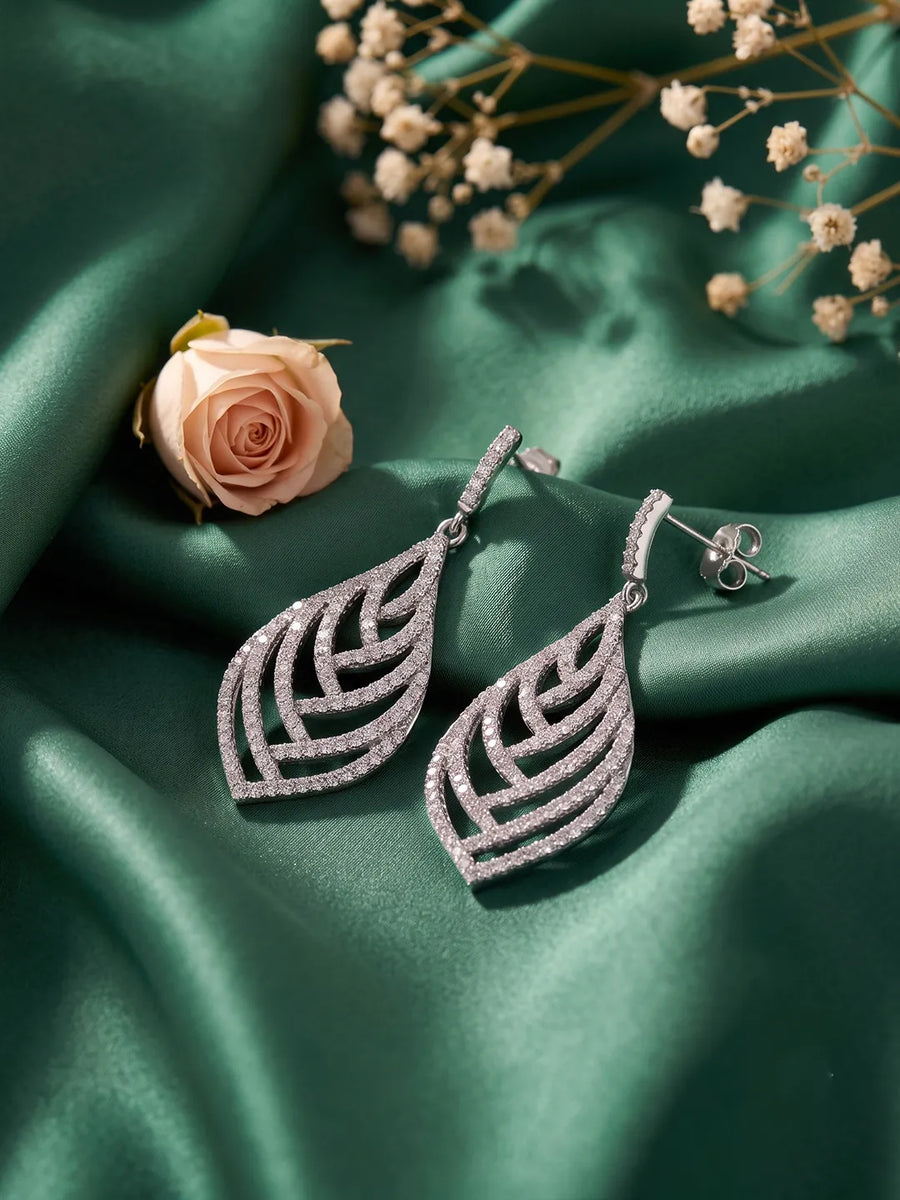 Statement Leaf Earrings Rhodium Plated