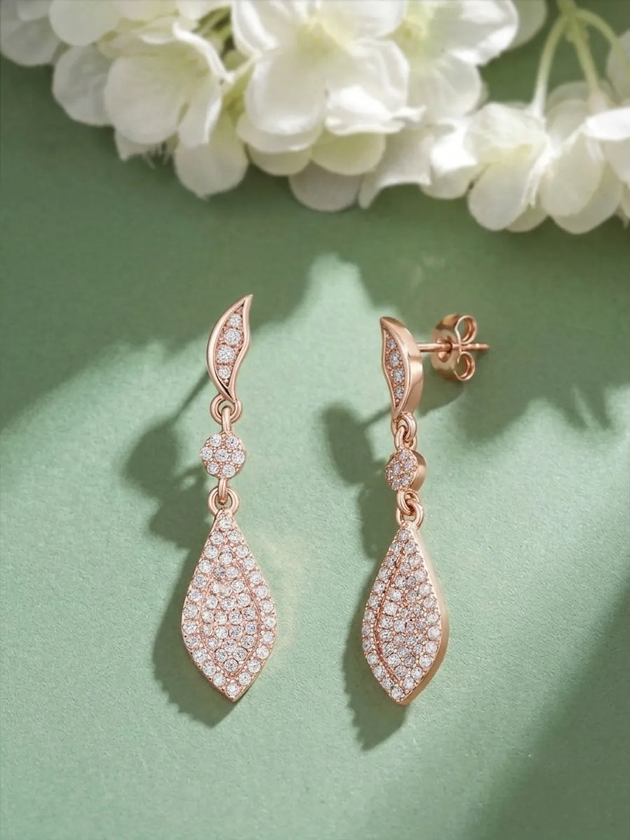Fine Teardrop Dangle Earrings Rose Gold Plated