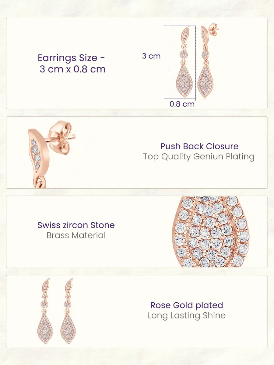 Fine Teardrop Dangle Earrings Rose Gold Plated
