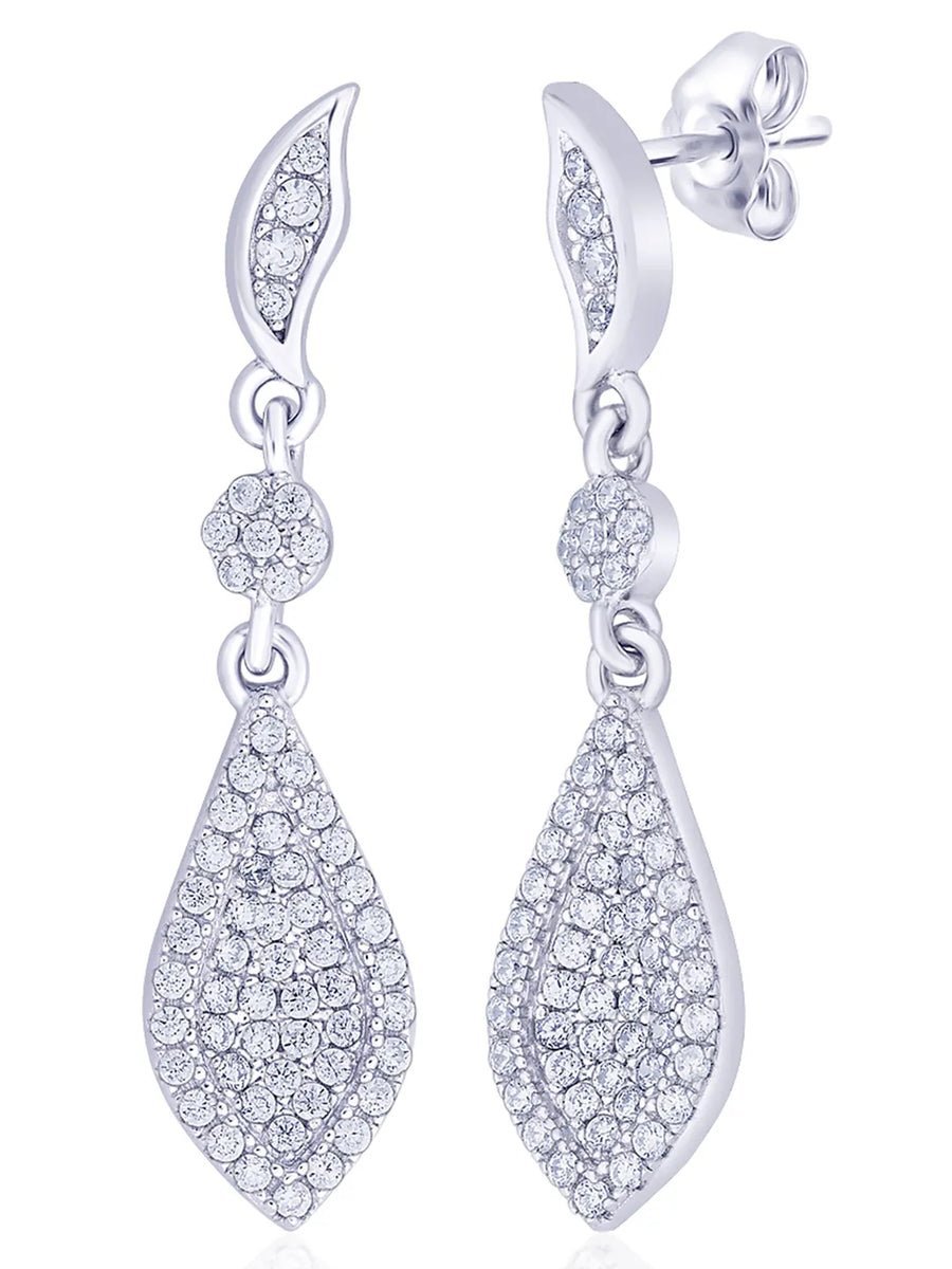 Fine Teardrop Dangle Earrings Rhodium Plated