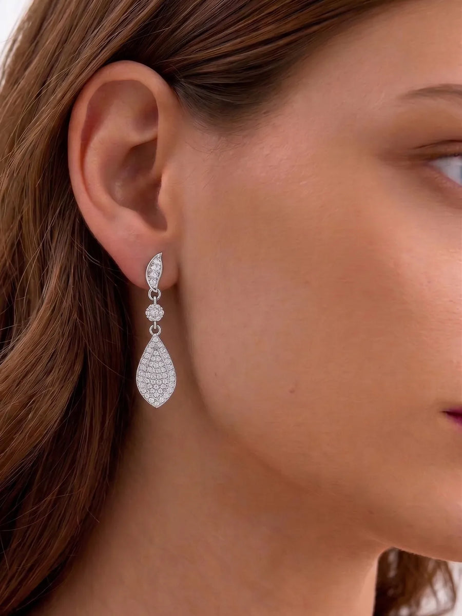 Fine Teardrop Dangle Earrings Rhodium Plated