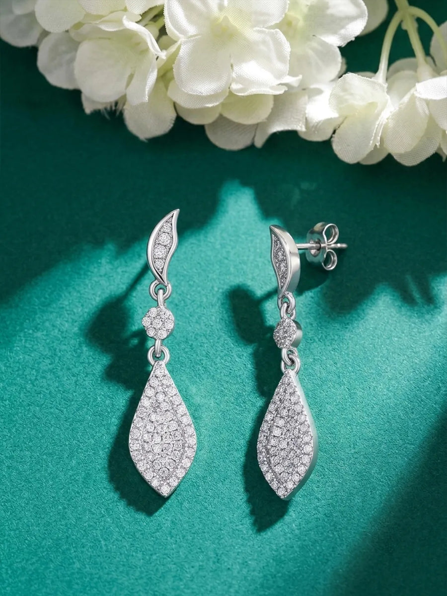Fine Teardrop Dangle Earrings Rhodium Plated