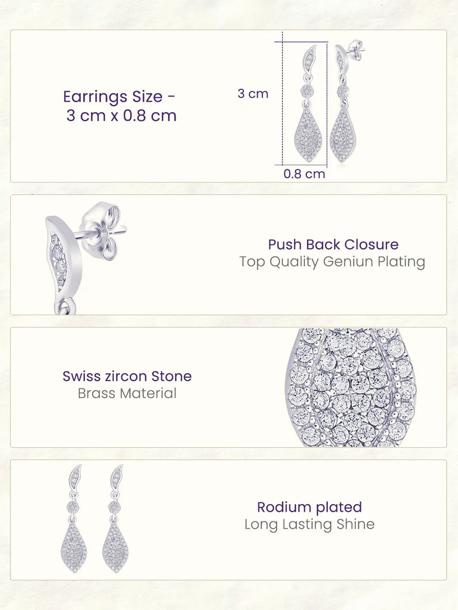 Fine Teardrop Dangle Earrings Rhodium Plated