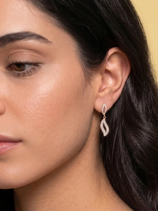 Artisan Leaf Drop Earrings Rose Gold Plated