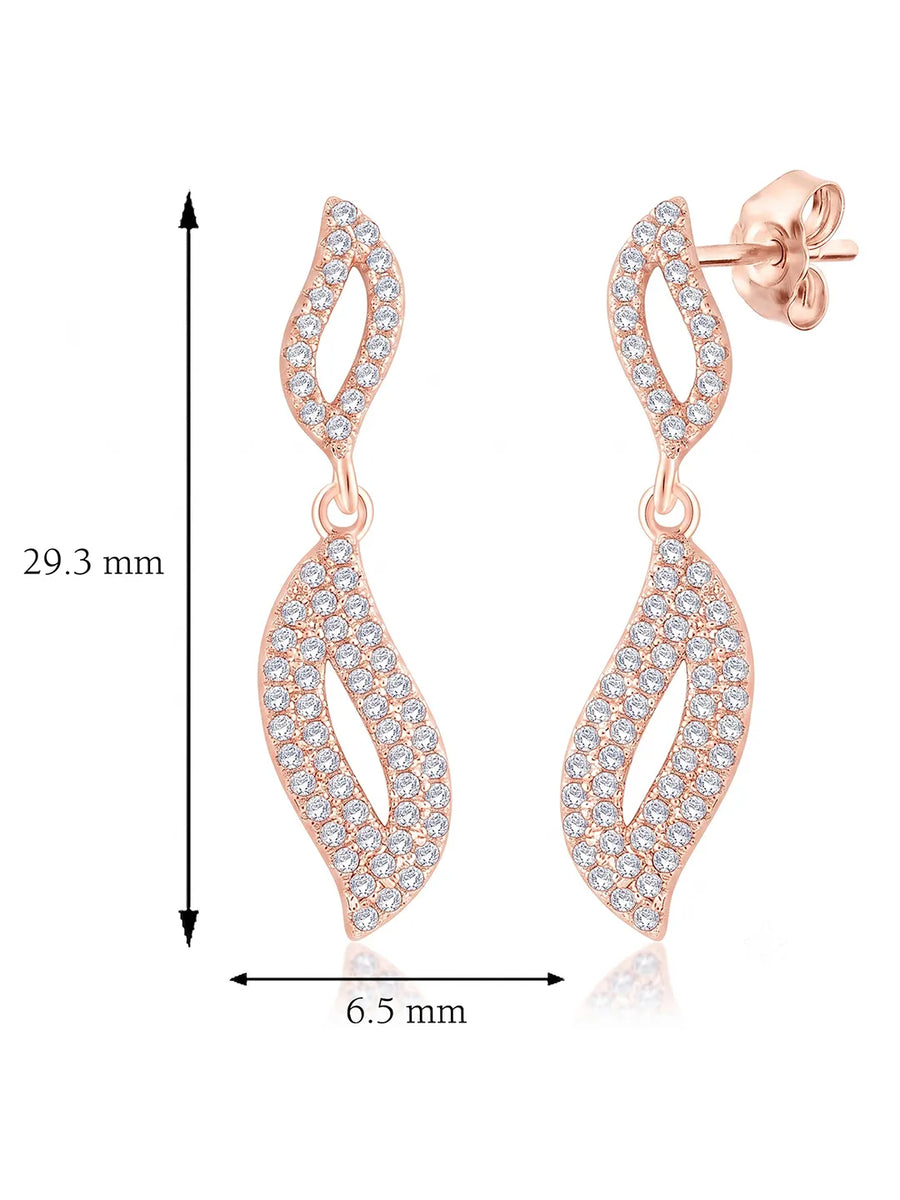 Artisan Leaf Drop Earrings Rose Gold Plated