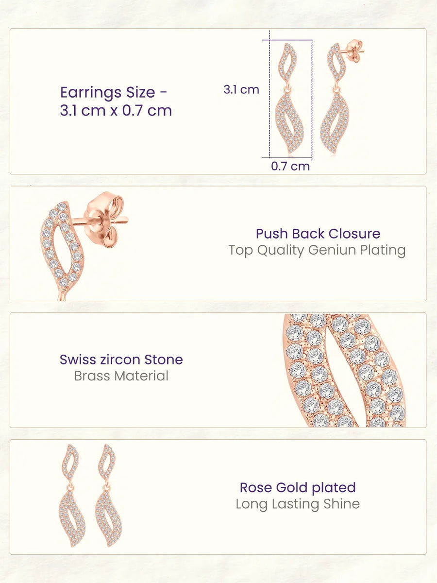 Artisan Leaf Drop Earrings Rose Gold Plated