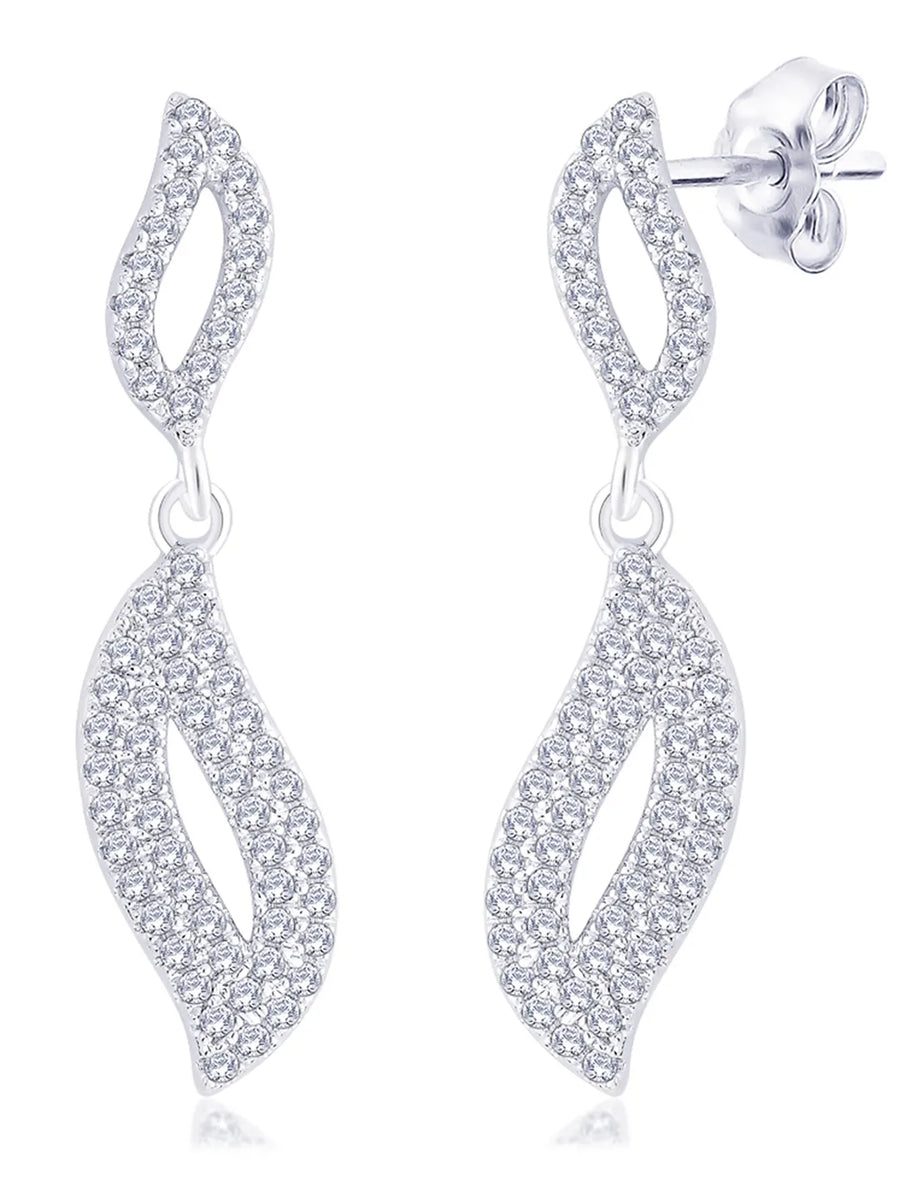 Artisan Leaf Drop Earrings Rhodium Plated