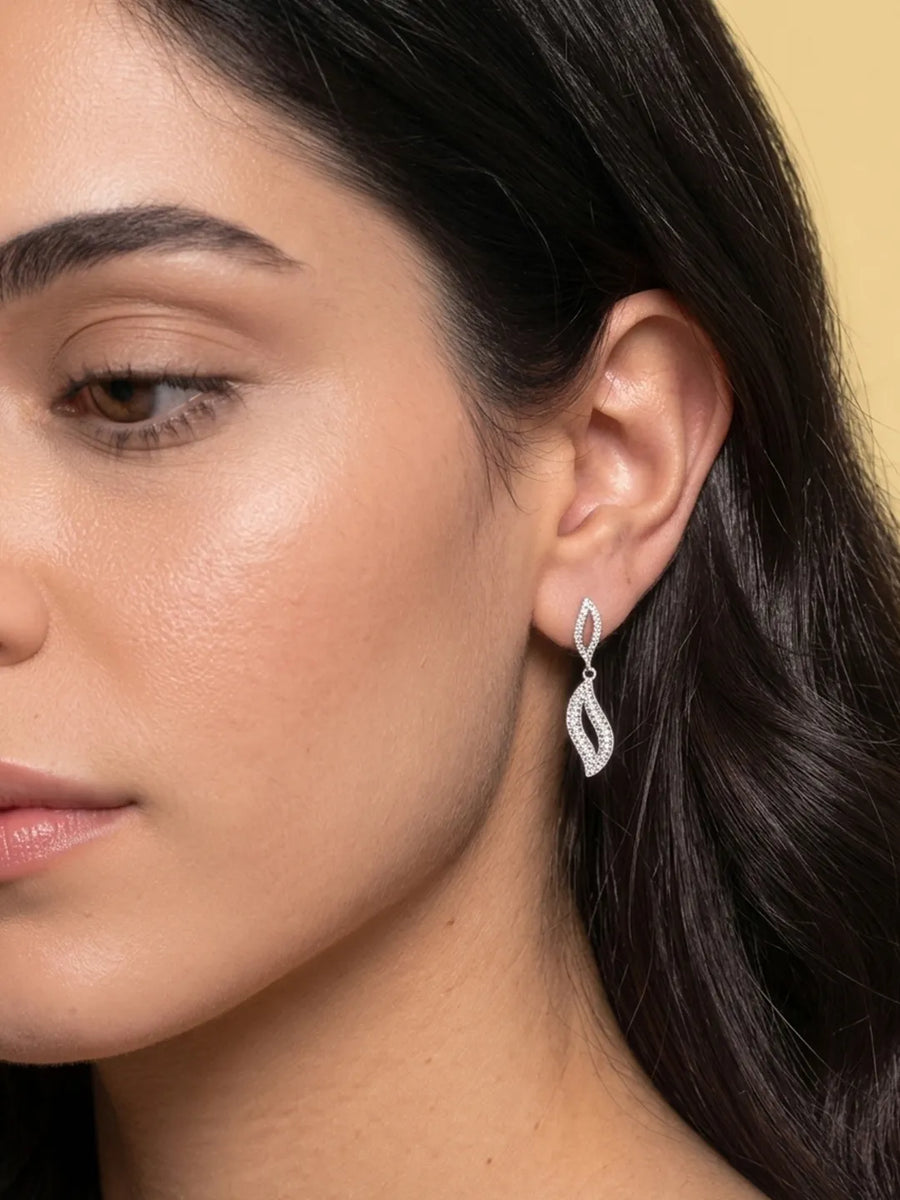 Artisan Leaf Drop Earrings Rhodium Plated