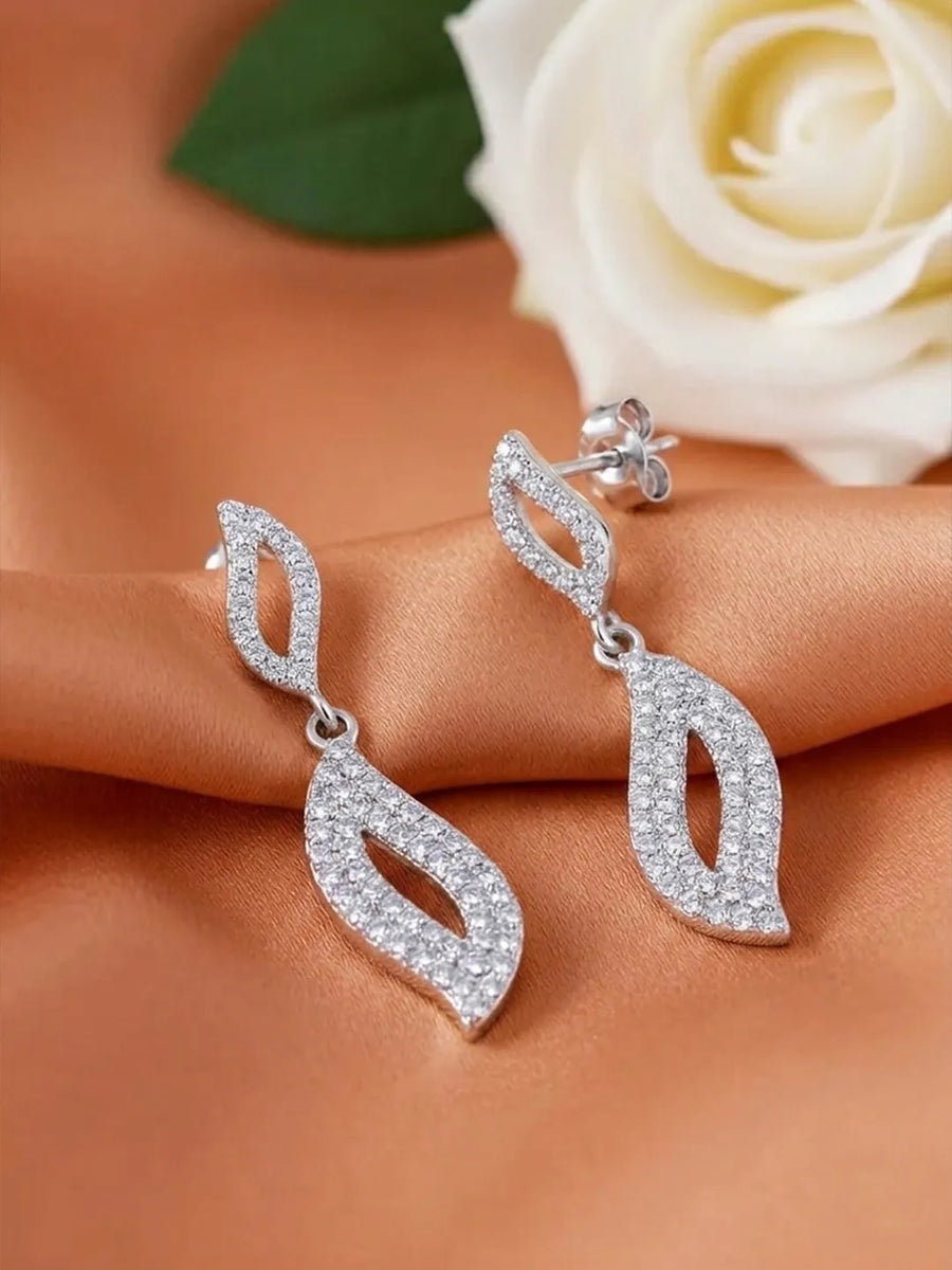 Artisan Leaf Drop Earrings Rhodium Plated