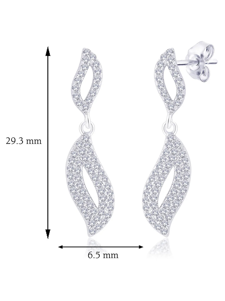 Artisan Leaf Drop Earrings Rhodium Plated