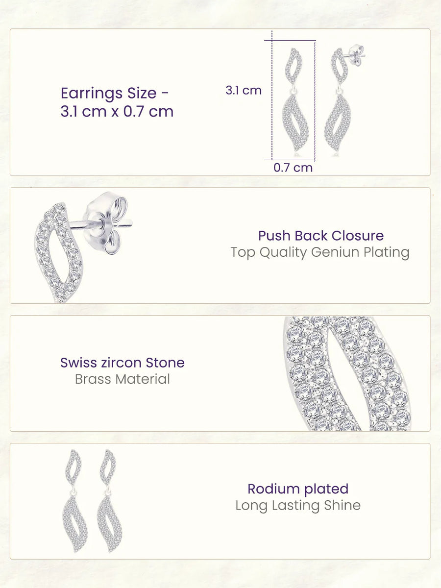 Artisan Leaf Drop Earrings Rhodium Plated