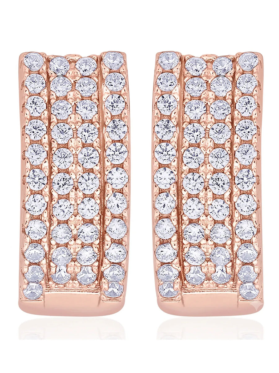 Glistening Triple Row Hoops Rose Gold Plated