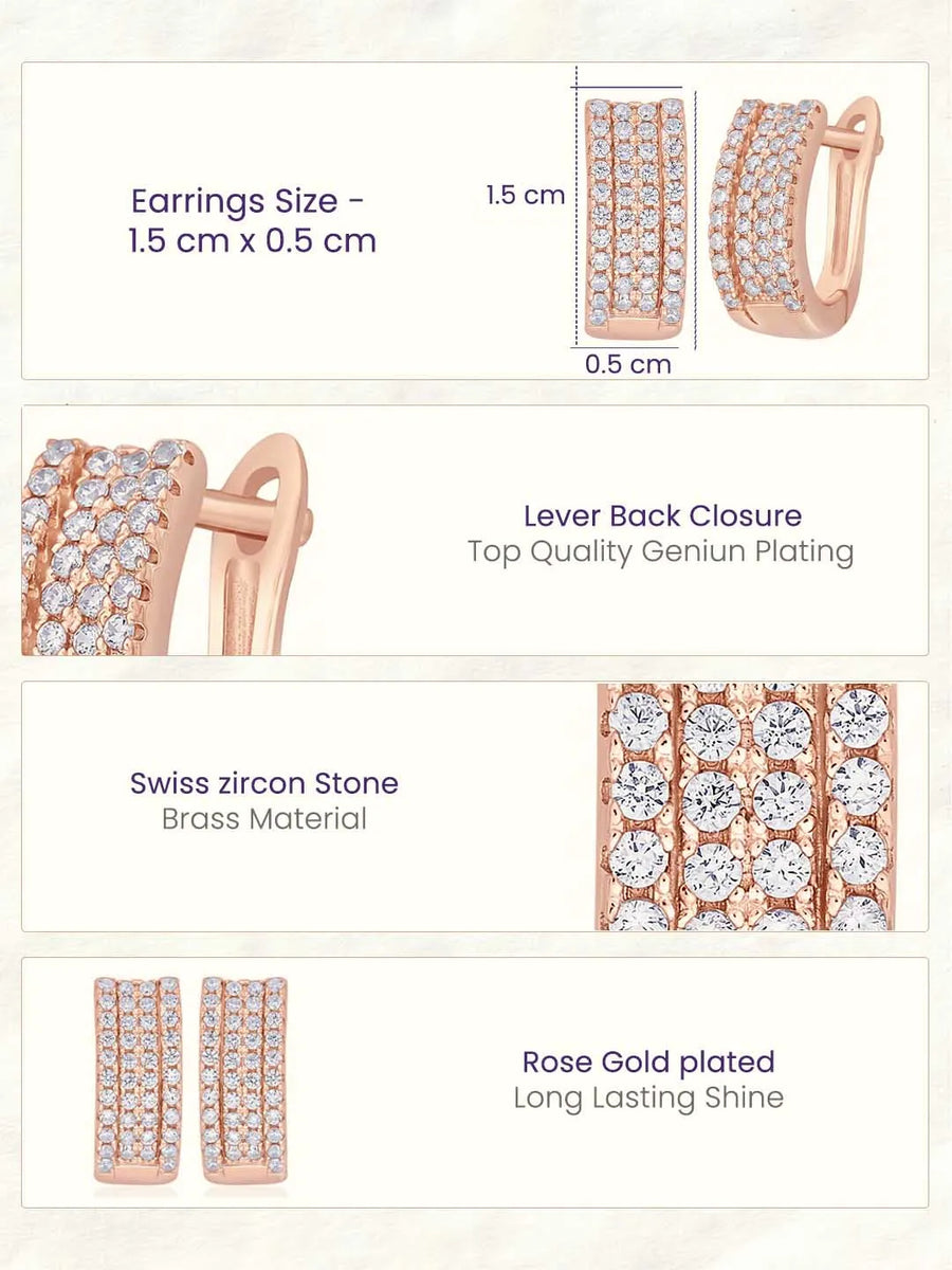 Glistening Triple Row Hoops Rose Gold Plated