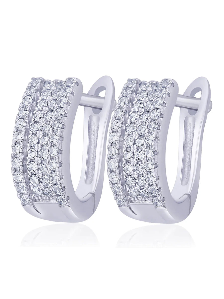Glistening Triple Row Hoops Rhodium Plated