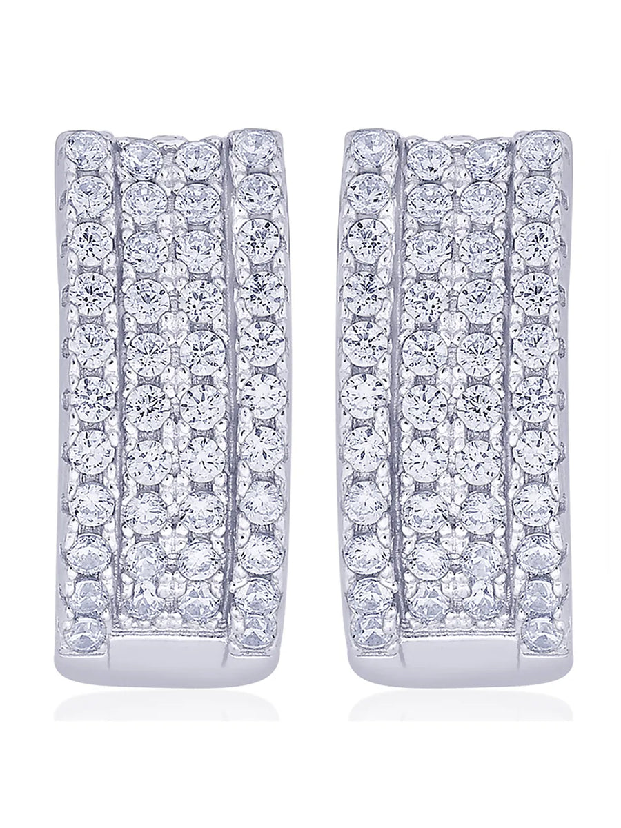 Glistening Triple Row Hoops Rhodium Plated